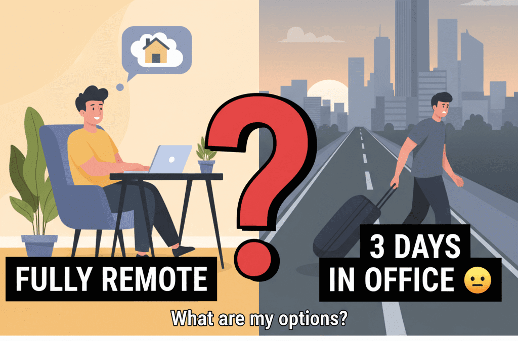 My company just announced mandatory office days for remote employees – 3 days a week. The office is in another city. We were hired as fully remote. What are my actual options here?